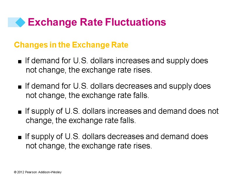 Changes in the Exchange Rate  If demand for U.S. dollars increases and supply